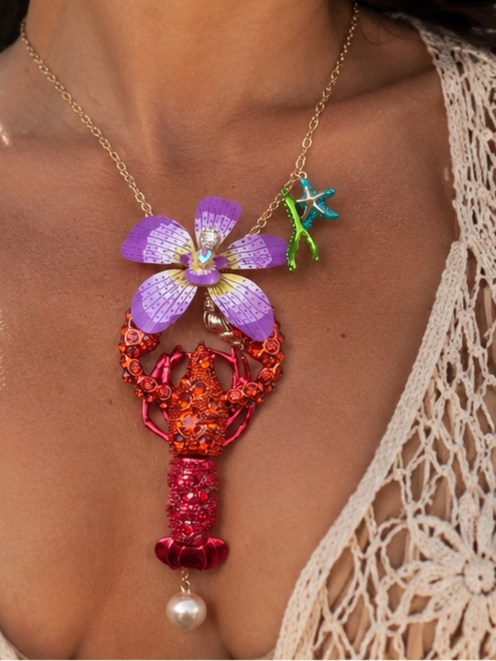 Betsey Johnson Lobster Statement Necklace | Beach Vacation Jewelry Necklace